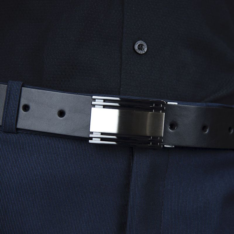 Kožený opasok PLAQUE, šírka 3.3cm, Slovenská výroba - Čierna