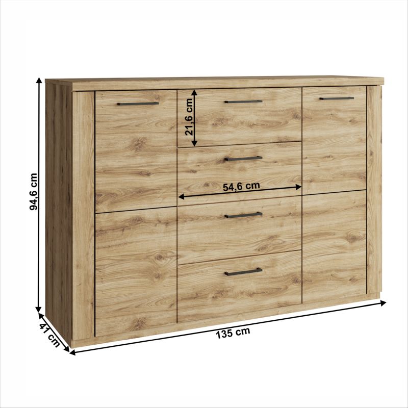 Komoda, 135cm, kombinovaná, dub navarra, DORSI 2D4S