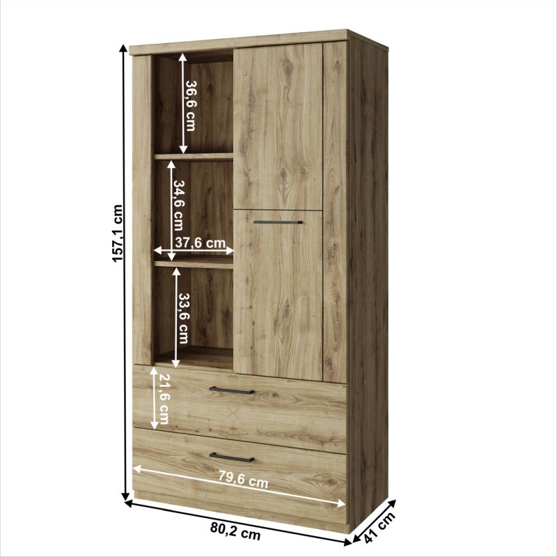 Otvorený regál, 80cm, dub navarra, DORSI 1D2S