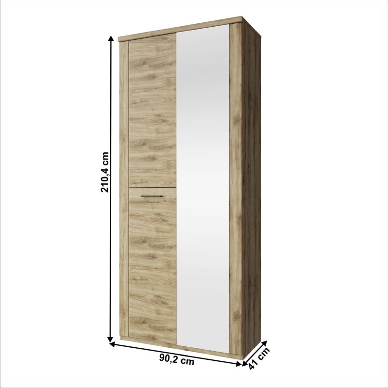 Skriňa, 90cm, kombinovaná, dub navarra, zrkadlo, DORSI 2D