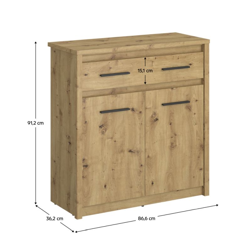 Komoda, 86cm, kombinovaná, dub artisan, AIRON 2D1S