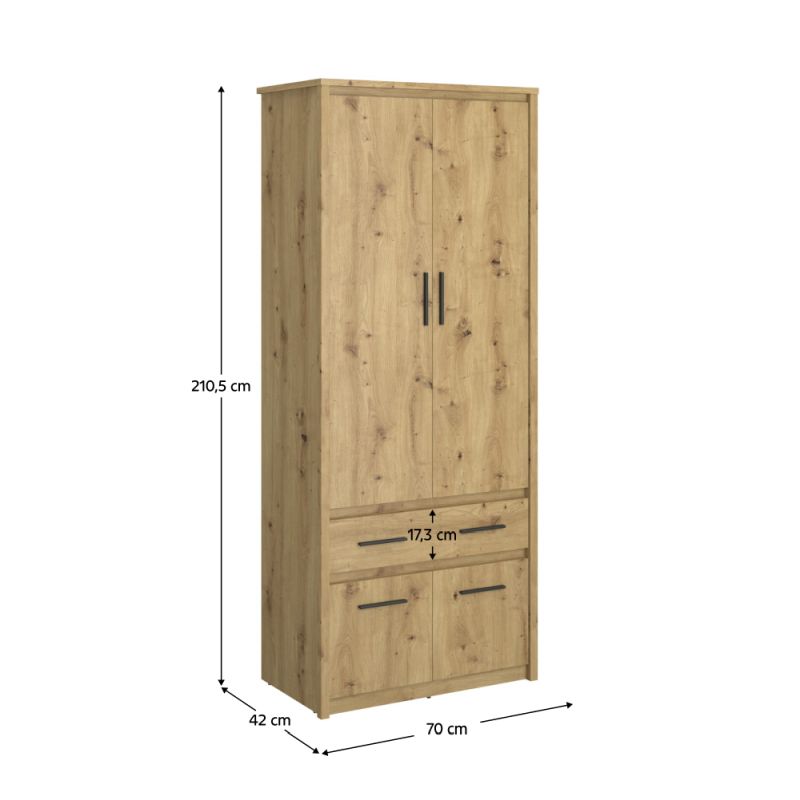 Skriňa, 70cm, kombinovaná, dub artisan, AIRON 4D1S