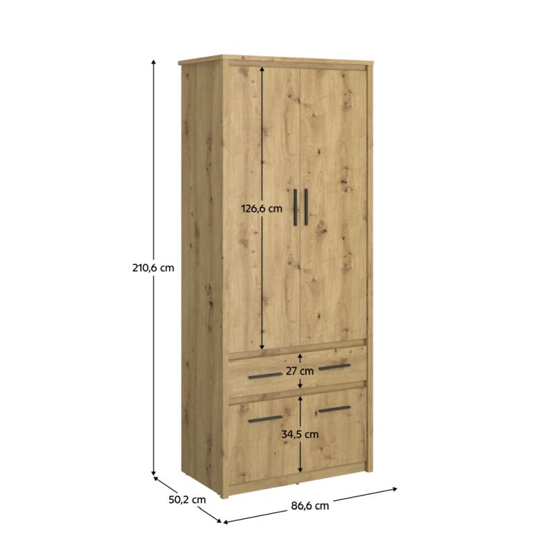 Skriňa, 86cm, kombinovaná, dub artisan, AIRON 4D1S