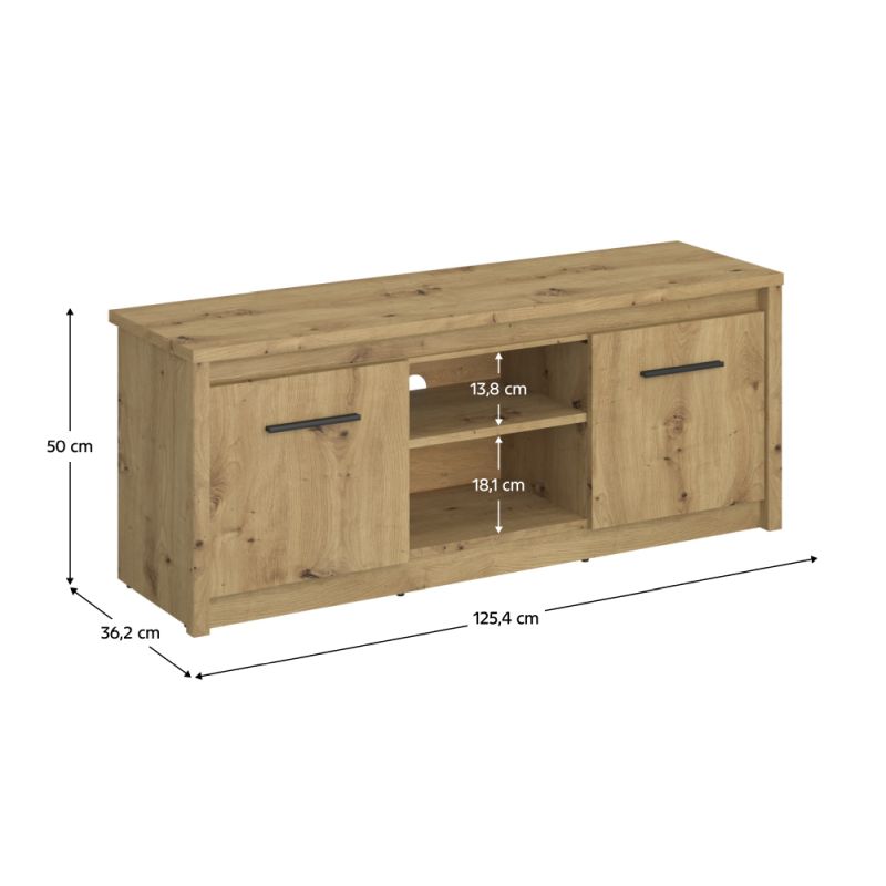 TV stolík, 125cm, dub artisan, AIRON 2D