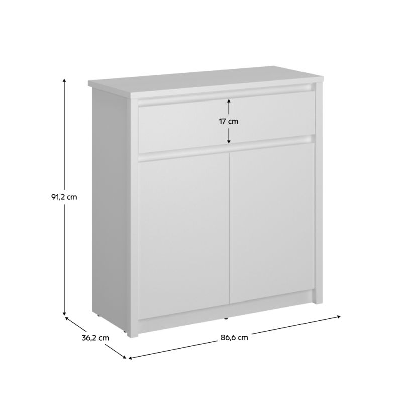 Komoda, 86cm, kombinovaná, biela, ERODIN 2D1S