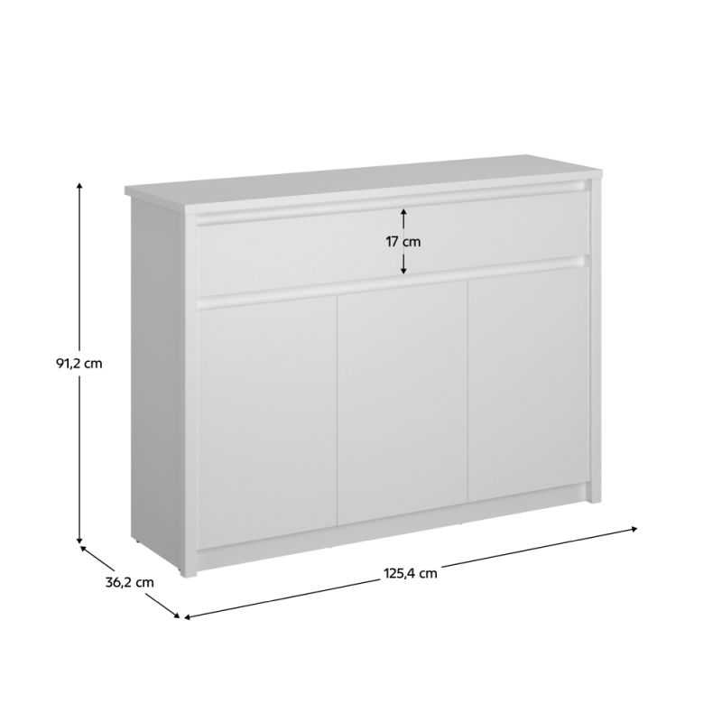Komoda, 125cm, kombinovaná, biela, ERODIN 3D2S