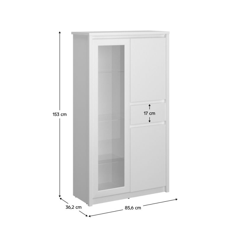 Nízka vitrína, 85cm, biela, ERODIN 2D1W1S
