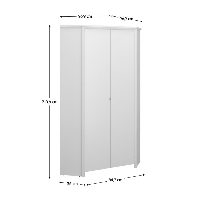 Rohová skriňa, 85cm, kombinovaná, biela, ERODIN 2D