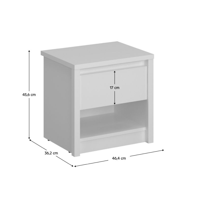 Nočný stolík, 46cm, biela, ERODIN 1S