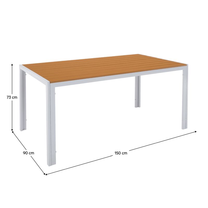 Záhradný stôl, 150x90cm, biela oceľ, polywood dub, BONTO