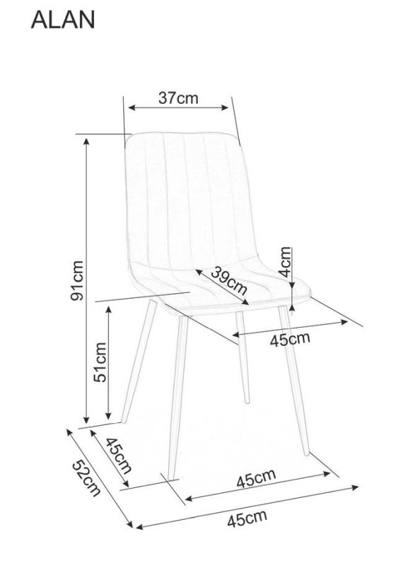 Jedálenská stolička, čierna látka, nohy kov čierny, ALAN VELVET