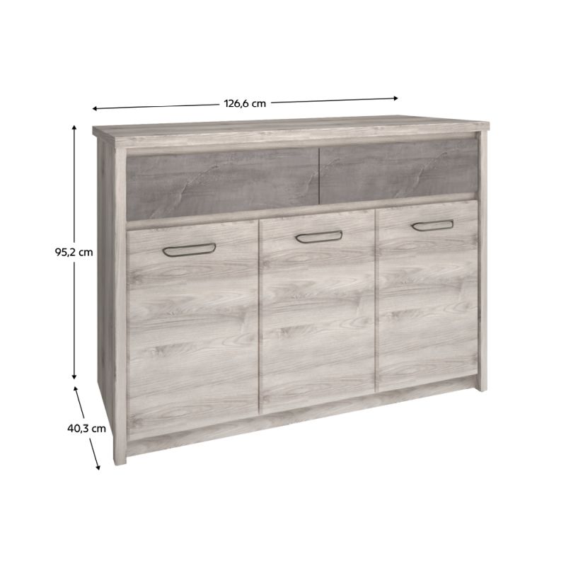 Komoda, 126cm, kombinovaná, gaštan nairobi, onyx, JESI 3D2S