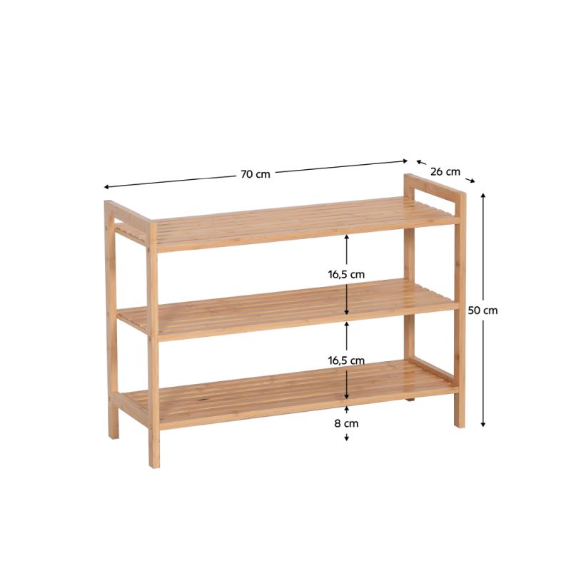 Botník, 70cm, 3-policový, bambus, prírodný, KRENO