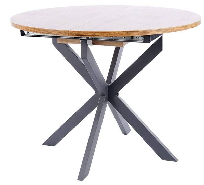 Jedálenský stôl, okrúhly, 100cm, rozkladací, MDF, dub artisan, čierny, Signal, GASTON