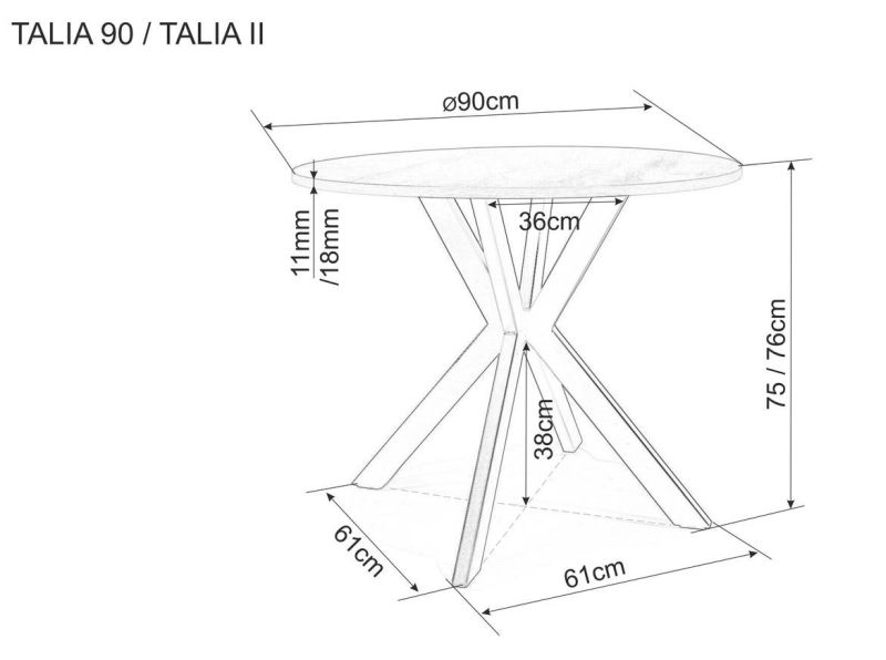 Jedálenský stôl, okrúhly 90cm, keramika, sivý, čierny, Signal, TALIA 90