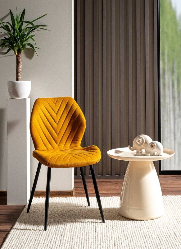 Jedálenská stolička, žltá látka, nohy kov čierny, MIKE NEA