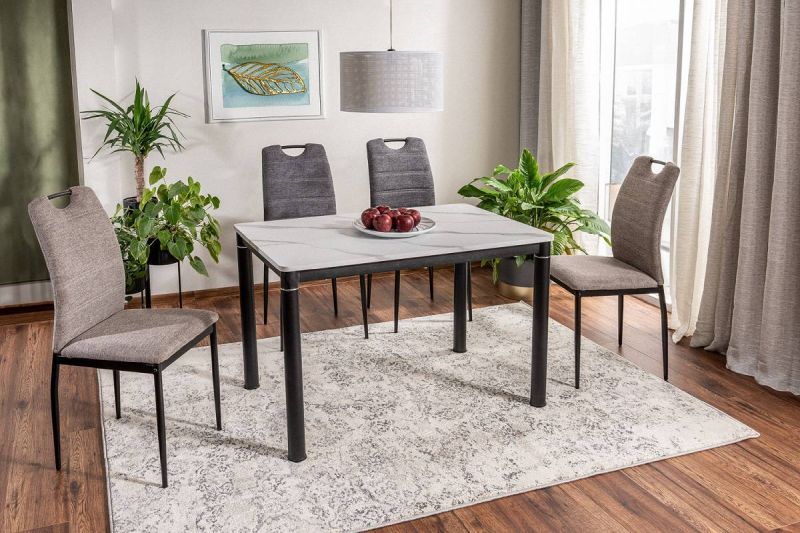 Jedálenská stolička, tmavo sivá látka, nohy kov čierny, RIP BREGO