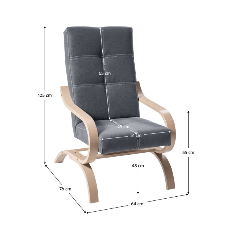 Kreslo, drevo buk, sivá látka, GINY