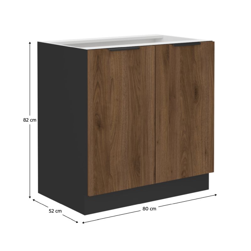 Spodná skrinka, 80cm, orech okapi, čierna, MENZO 80 D 2F BB