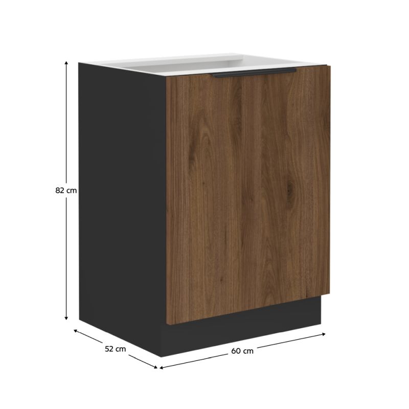 Spodná skrinka, 60cm, orech okapi, čierna, MENZO 60 D 1F BB