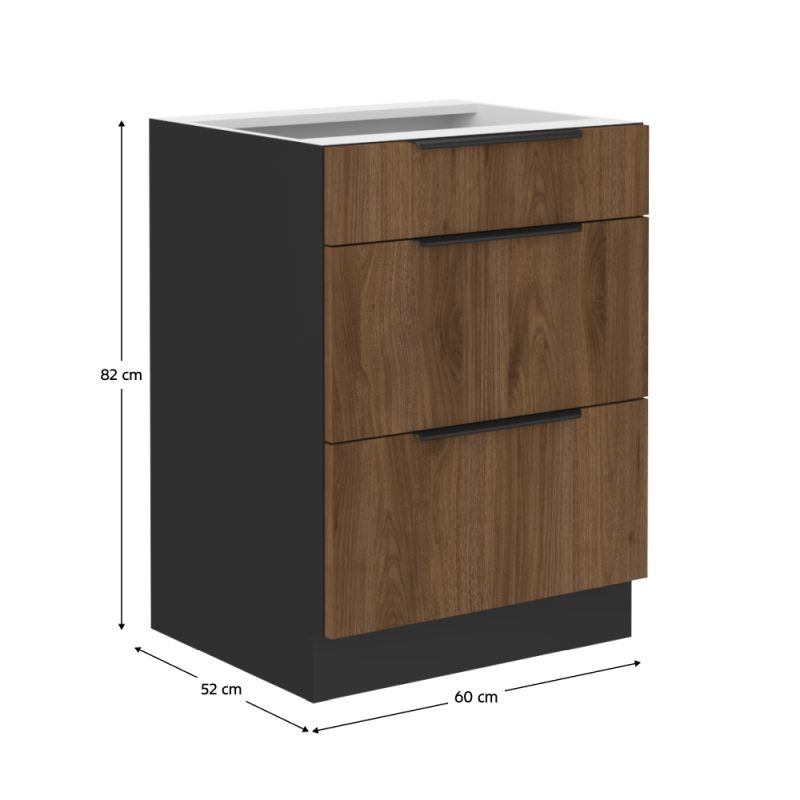 Spodná skrinka, 60cm, orech okapi, čierna, MENZO 60 D 3S BB