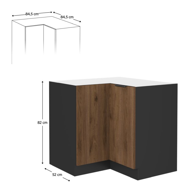 Spodná skrinka rohová, 90cm, orech okapi, čierna, MENZO 90x90 DN 2F BB