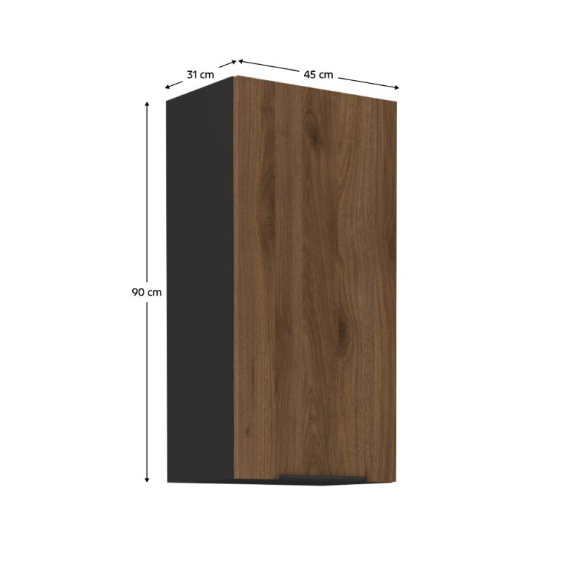 Horná skrinka, 45cm, orech okapi, čierna, MENZO 45 G-90 1F
