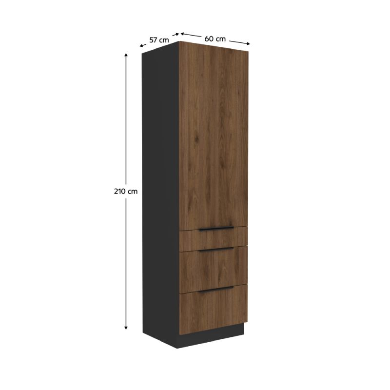 Vysoká skrinka, 60cm, orech okapi, čierna, MENZO 60 DKS-210 3S1F