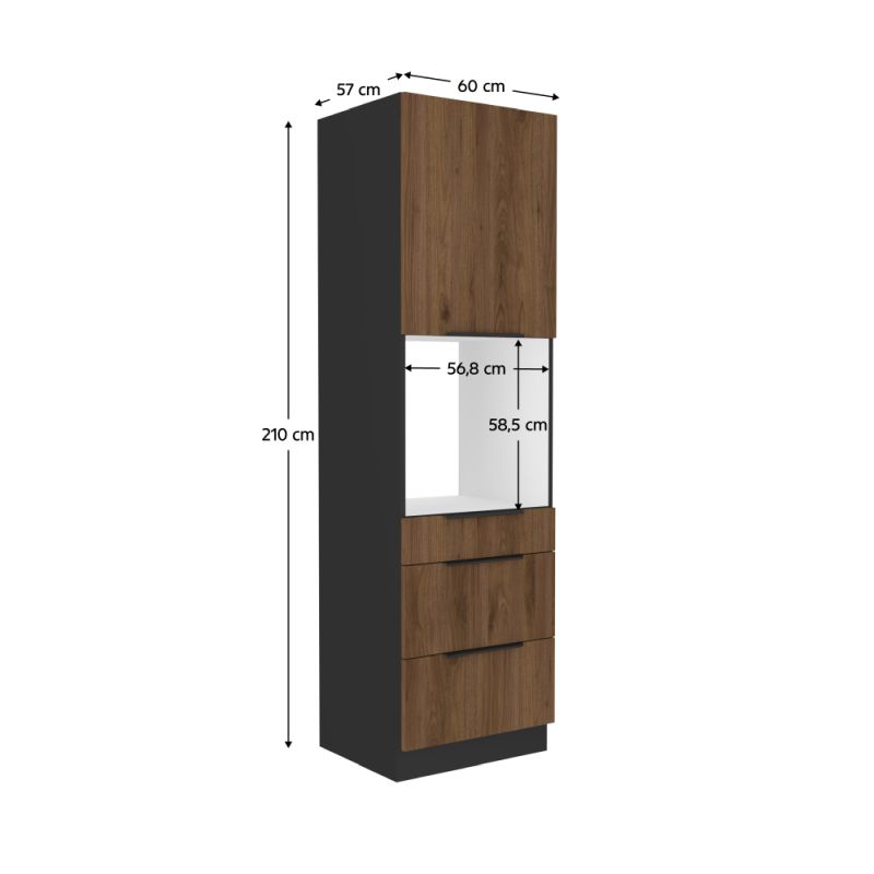 Skrinka na rúru, 60cm, orech okapi, čierna, MENZO 60 DPS-210 3S1F