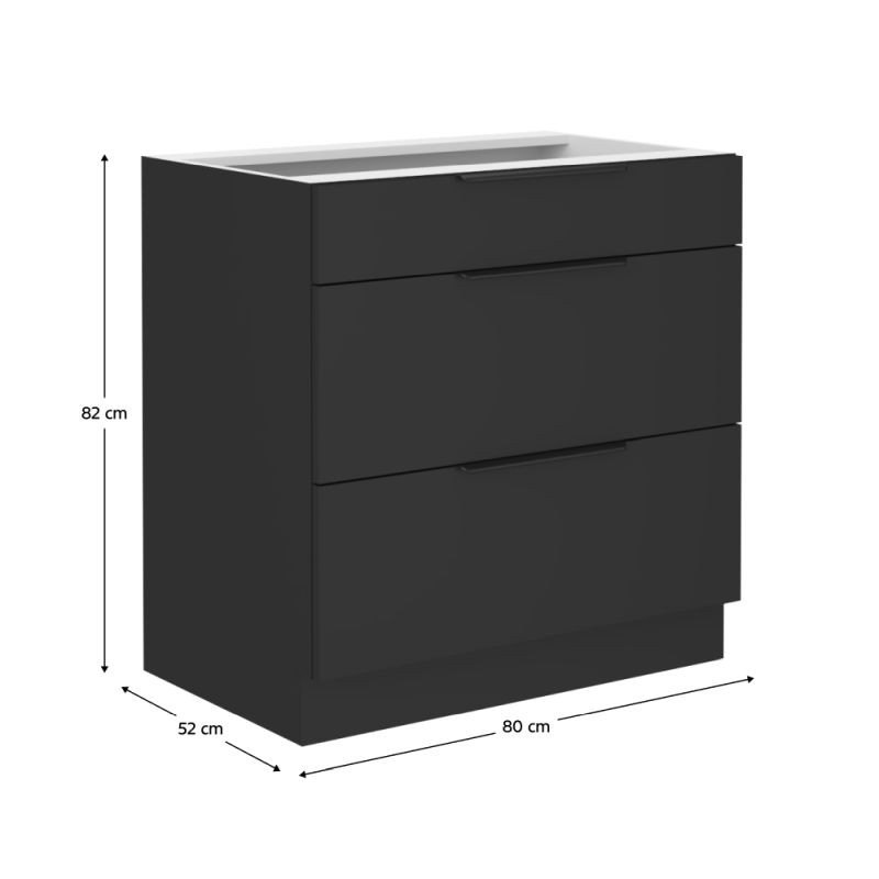 Spodná skrinka, 80cm, čierna, SIBER 80 D 3S BB
