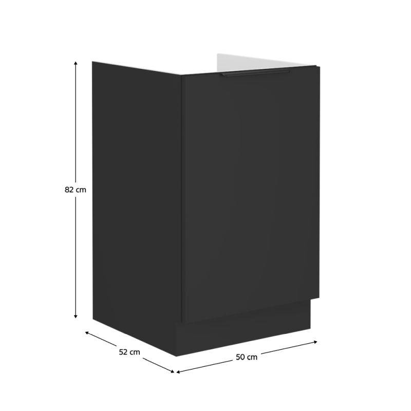 Spodná skrinka drezová, 50cm, čierna, SIBER 50 ZL 1F BB