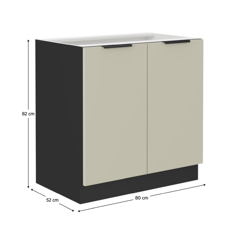 Spodná skrinka, 80cm, cashmere, čierna, ARAKA 80 D 2F BB