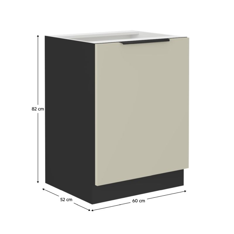 Spodná skrinka, 60cm, cashmere, čierna, ARAKA 60 D 1F BB