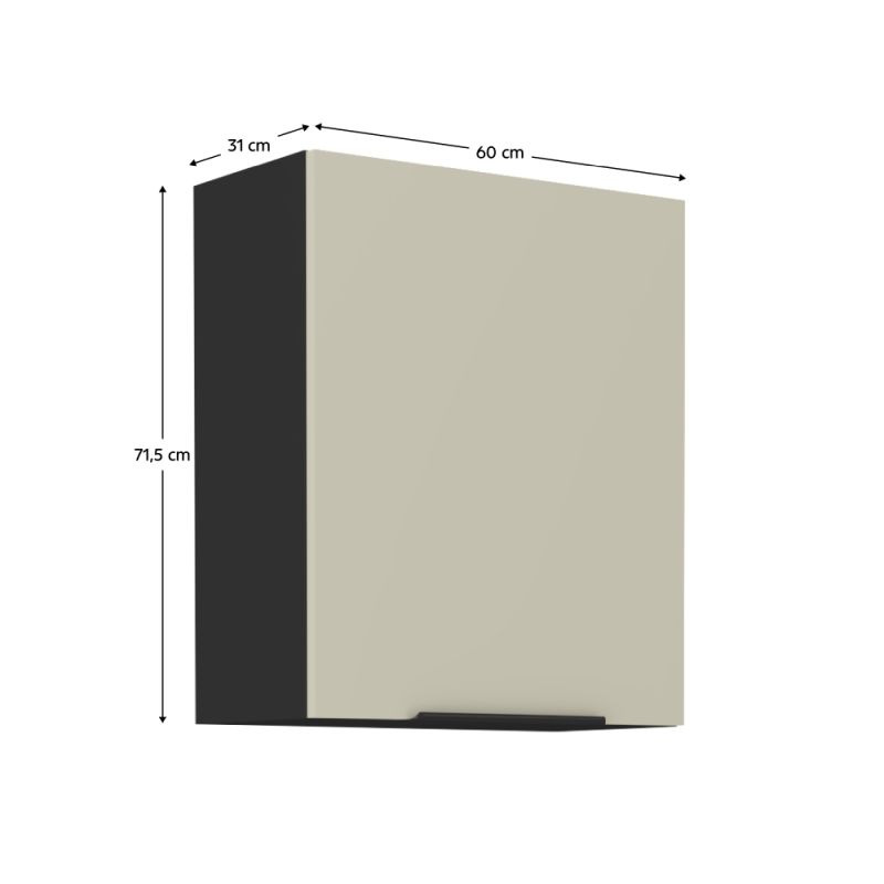 Horná skrinka, 60cm, cashmere, čierna, ARAKA 60 G-72 1F