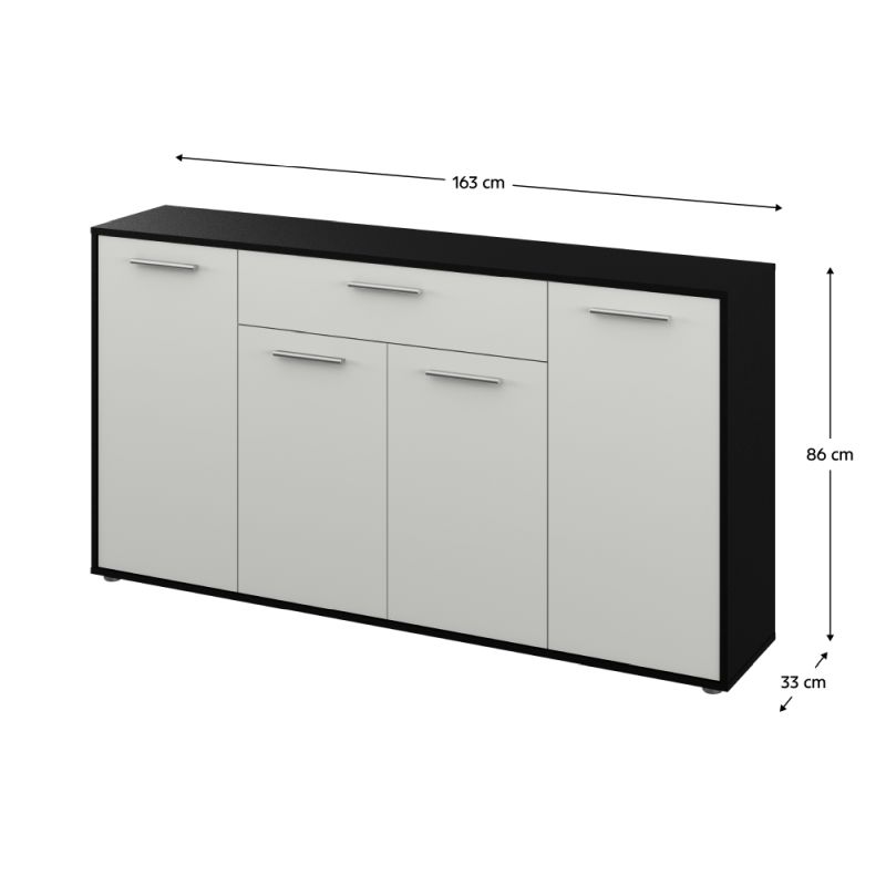 Komoda, 163cm, kombinovaná, čierna, biela, LUNIA