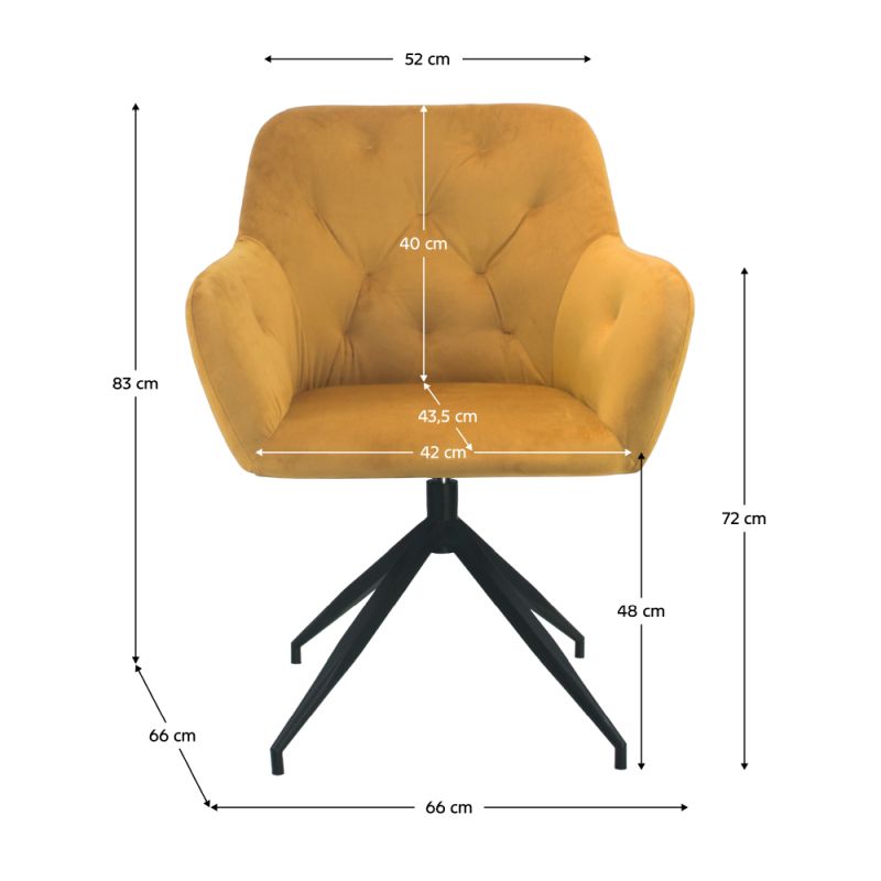 Otočná stolička, horčicová látka, čierny kov, VELEZA NEW