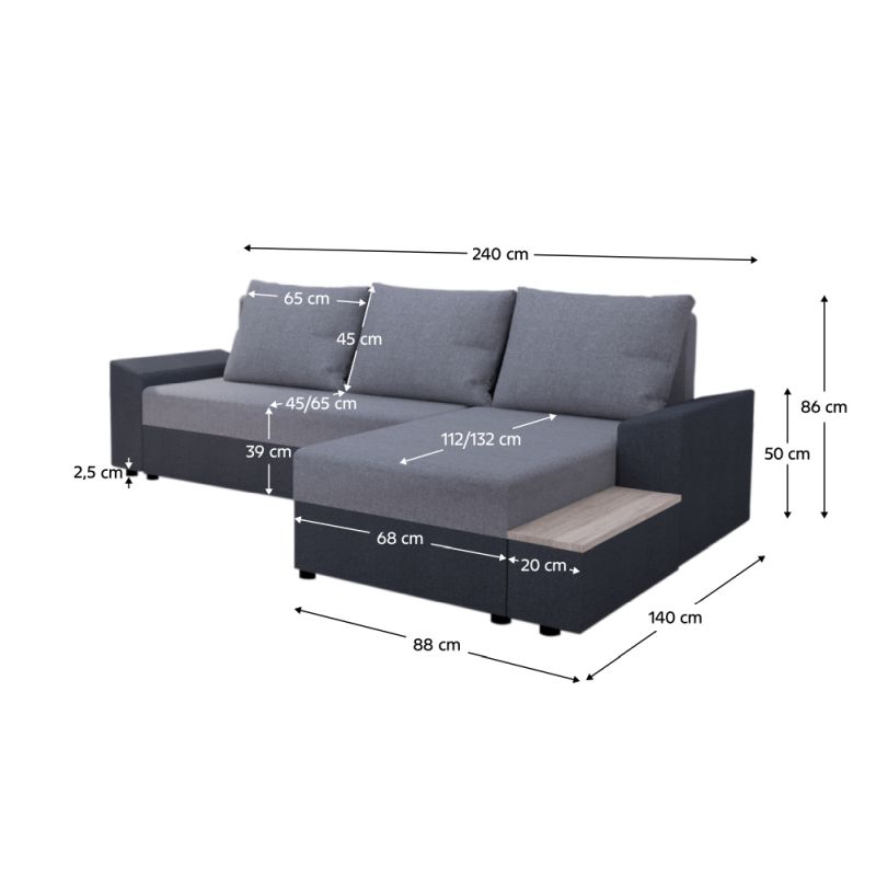 Univerzálna sedacia súprava, látka tmavosivá, sivá, FERGUS ROH