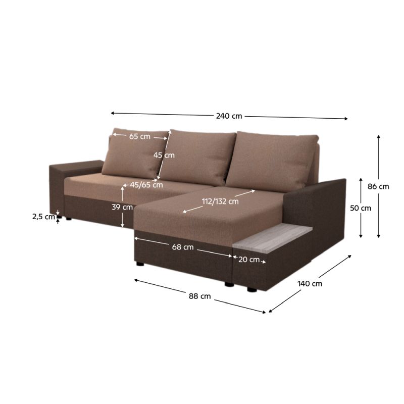 Univerzálna sedacia súprava, látka hnedá, svetlohnedá, FERGUS ROH