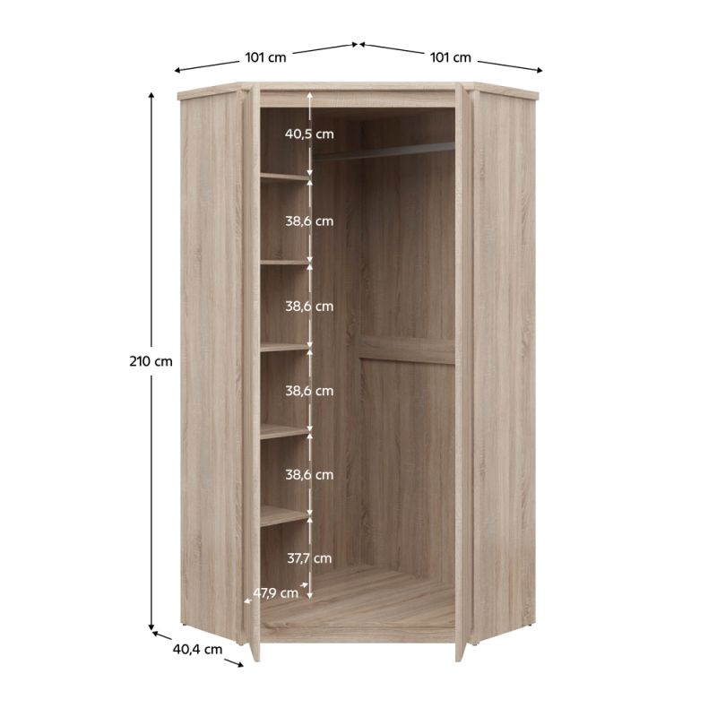 Rohová skriňa, 101cm, kombinovaná, dub sonoma, NORTY TYP 27 2D