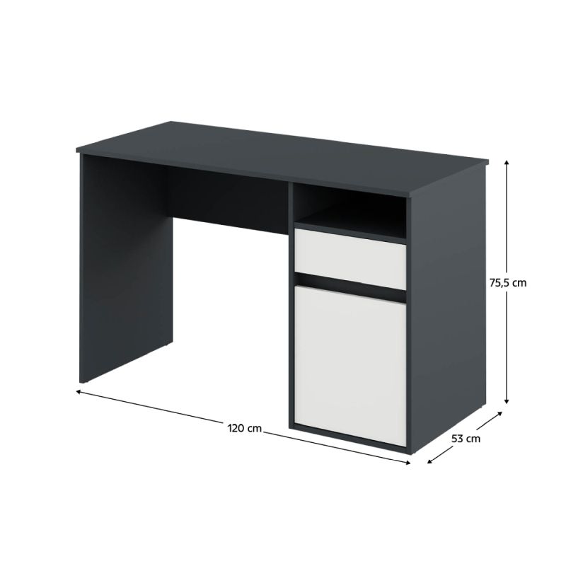 PC stôl, 120x53cm, grafit, biely, BILI NEW