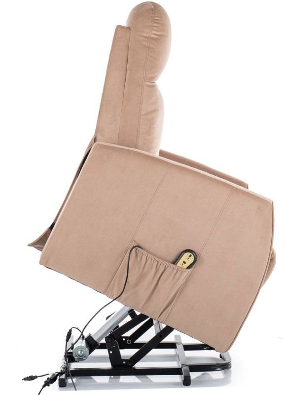 Elektrické kreslo, relaxačné, béžová látka, Signal, LETO VELVET