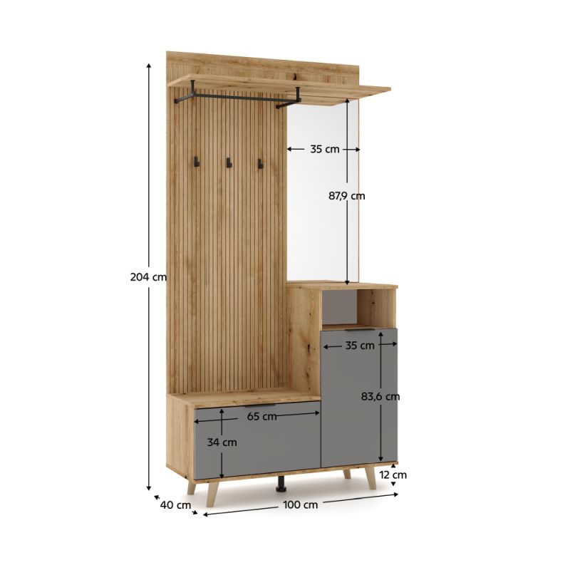 Predsieňová zostava, 100cm, dub evoke, grafit, NODRI