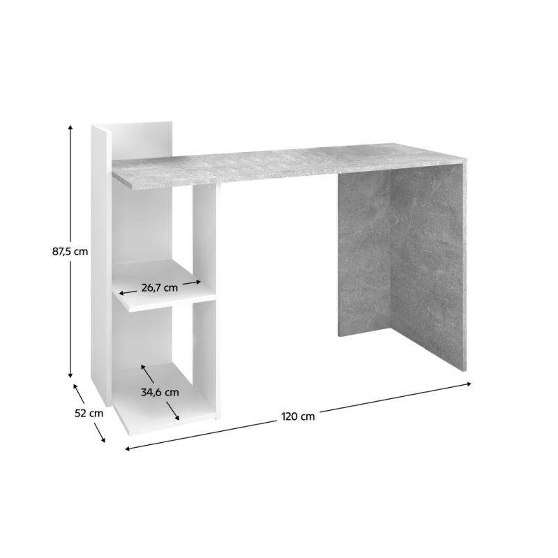 PC stôl, 120x52cm, betón, biely, ANDREO NEW