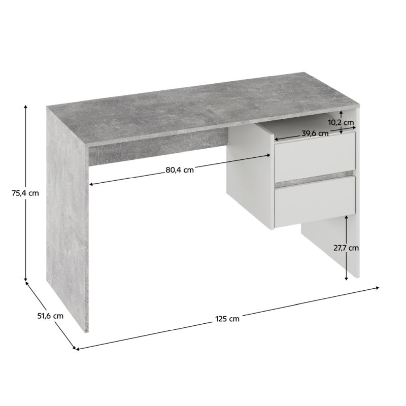 PC stôl, 125x51cm, betón, biely, TULIO NEW