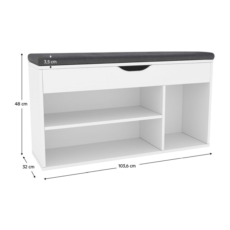 Botník s lavicou, 104cm, biely, FUDDY NEW