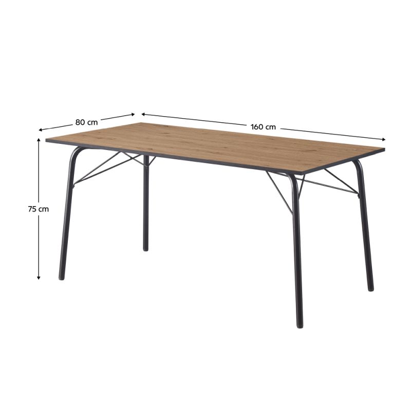 Jedálenský stôl, 160x80cm, MDF, dub artisan, čierny, NALAK TYP 3