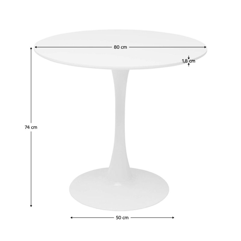 Jedálenský stôl, okrúhly 80cm, MDF, biely, REVENTON NEW