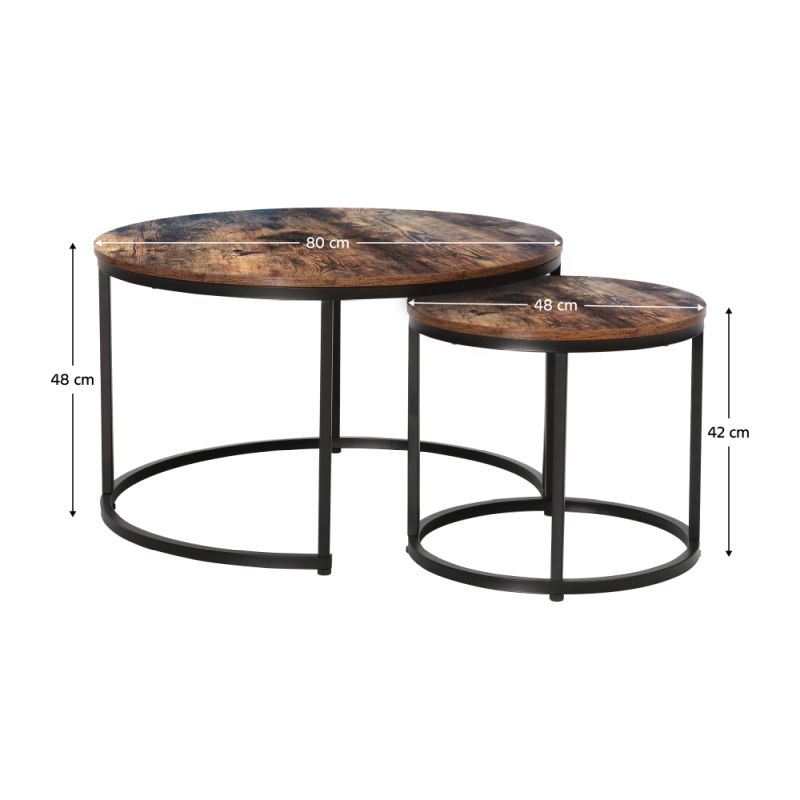 Konferenčné stolíky, set 2 ks, 80x80cm, orech, čierny, CIRKO