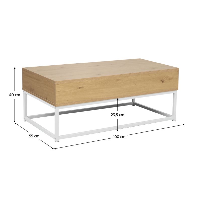 Konferenčný stolík, 100x55cm, dub, biely, LIVINA