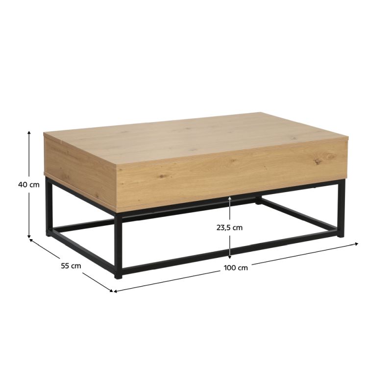 Konferenčný stolík, 100x55cm, dub, čierny, LIVINA